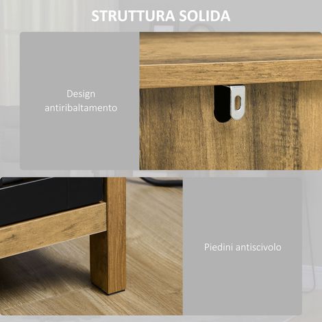 Crédence en bois et verre 2 portes, 60x35x120 cm, marron, meuble de rangement moderne (1/5)