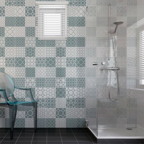 Sticker Mural Carrelage adhésif Cuisine Salle de Bain - 30 STICKERS CARREAUX DE CIMENT SCANDINAVE SKADI - 30stickers10x10cm (1/5)