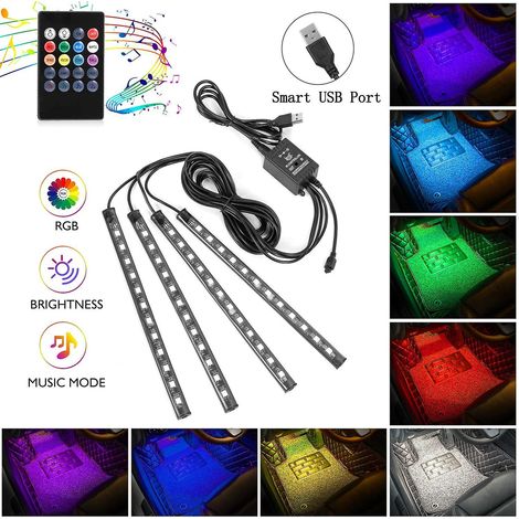 2023 - Barres lumineuses LED pour voiture, lot de 4 (48 LED), éclairage intérieur multicolore pour voiture avec musique, éclairage sous tableau de bord (1/5)