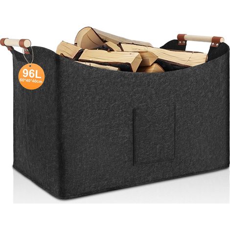 Panier à bois de chauffage pliable 96L, sac en feutre, 60 x 40 x 40 cm, panier à bûches avec poignées de transport, panier en feutre (1/5)