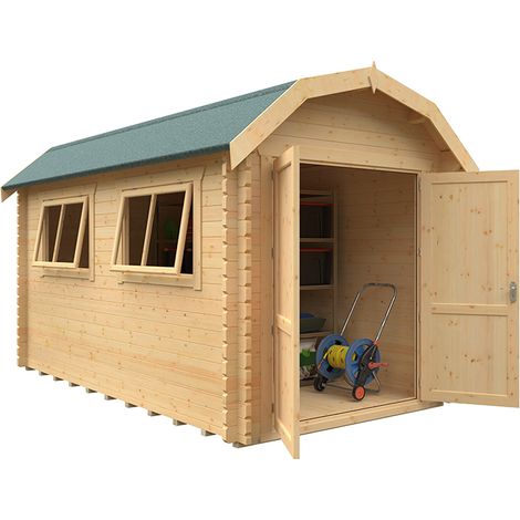 14x8w The Alford Barn Plus 44mm Cabin - L415 x W235 x H277.6 cm - Solid Wood/Softwood/Pine - Natural