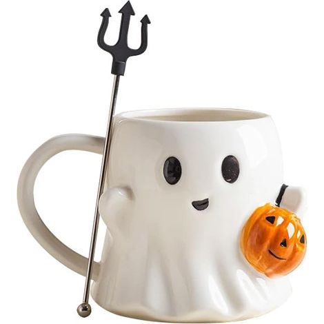 Mug fantôme d'Halloween, design 3D mignon, emballage cadeau, idéal pour Halloween et Noël, lutin blanc citrouille (1/5)