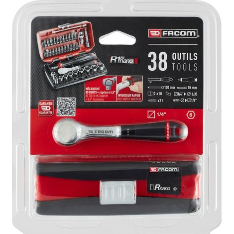 Knarrenset HP+Steckschlüssel 1/4 6-kant FACOM - R.181NANOPB (1/3)