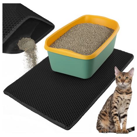Tapis pour bac à litière Purlov 75 x 55 cm, noir, double couche, mousse EVA alvéolée (1/5)