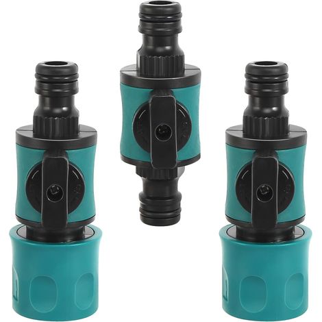Gartenschlauchverbinder mit Regulierventil, 3 Stück 16 mm Wasserschlauch-Schnellverbinder für 1/2 Zoll Wasserleitungen