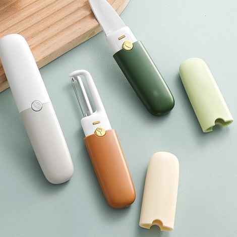 Éplucheur à fruits, éplucheur ménager, éplucheur portable multifonctionnel 3 en 1 pour fruits et légumes, vert (1/5)
