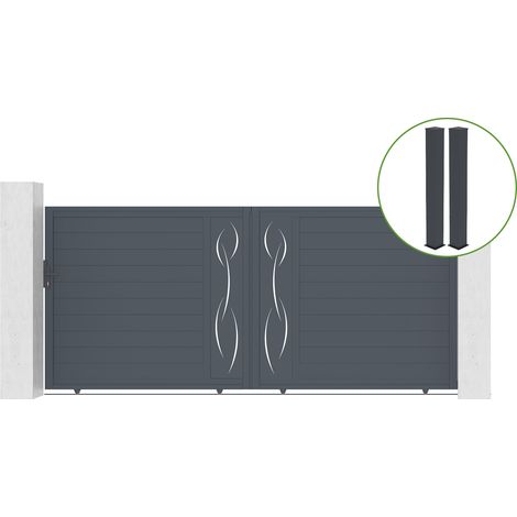 Portail coulissant 4m LIFE H.180cm alu gris + 2 poteaux 20x20cm H.190cm