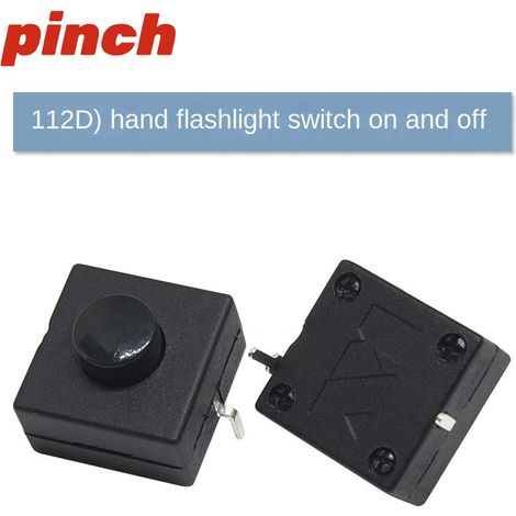 KAN-28 Bouton-poussoir de lampe torche robuste, patch autobloquant, alimentation miniature à découpage 6 A, type 112D, interrupteur à 2 broches (marche/arrêt) (1/2)