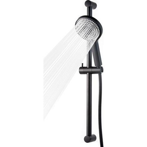 Barre de Douche 60 cm, Colonne de Douche avec Pommeau de Douche, Kit Douche avec Douchette à Main avec 6 Types de Jets et Flexible de 1.6 m,Noir (1/5)