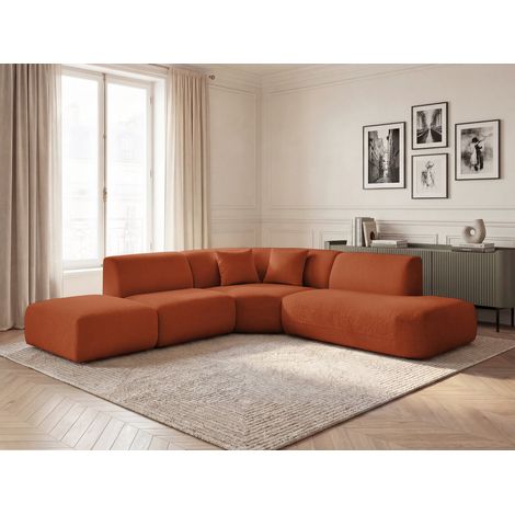 BOBOCHIC - Canapé d'angle L fixe modulable ANDA tissu chenille Angle droit  Orange (1/5)