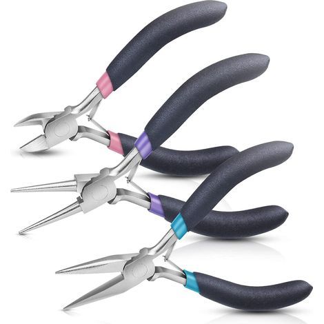 3 Pièces Pinces à Bijoux, Outils de Fabrication de Bijoux, avec Ouvre-anneau, Pince Plate, Pince Coupante, Pince a Bout Rond, Pinces Kit, Pour la Découpe de Bijoux (1/5)