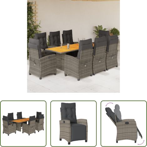 Chaise de jardin - Ensemble à manger de jardin 9 pcs coussins gris résine tressée (1/5)