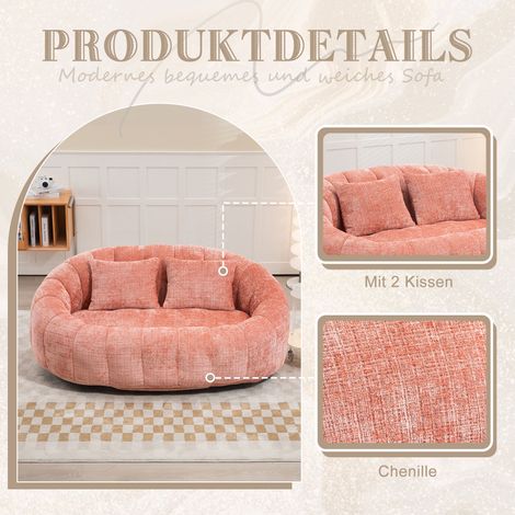 Fauteuil Gonflable Poire Rose Chenille, Siège Inclinable Confortable à Dossier Haut, Coussin de Sol Doux et Durable, Usage Intérieur & Extérieur, pour Adultes et Enfants