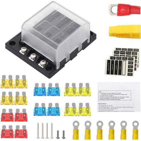 Boîte à fusibles à 6 voies avec indicateur LED et 16 fusibles pour véhicules (voiture, camion, bateau, camping-car, fourgonnette) 12 V/24 V (1/5)