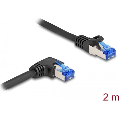 Delock Cable de red RJ45 Cat.6A S/FTP recto / acodado a la derecha 2 m negro