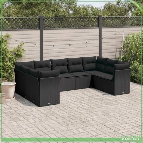 Salon de jardin - Conception modulaire - Résine tressée noire - Rangement sous assise étanche - Coussins déhoussables (1/3)