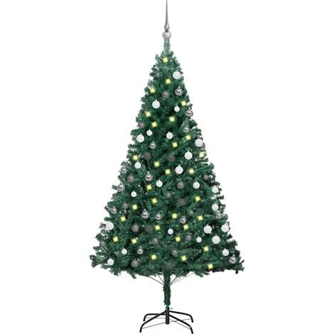 Sapin de Noël artificiel pré-éclairé et boules-Arbre de Noël vert 180 cm PVC 234992 (1/5)