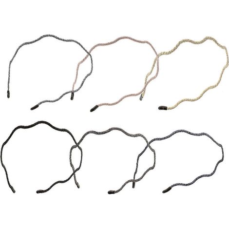 Lot de 6 bandeaux à cheveux en tissu ultrafin à motif ondulé pour décoration de cheveux (doré, bleu foncé, rose, noir, argent, gris, noir, doré)-13X12cm (1/2)