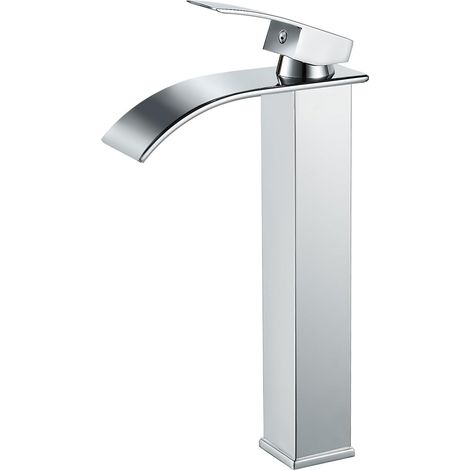 Robinet de lavabo cascade en argent chromé, mitigeur d'évier avec bec haut de 232 mm, robinet cascade en argent chromé G 3/8 (1/5)