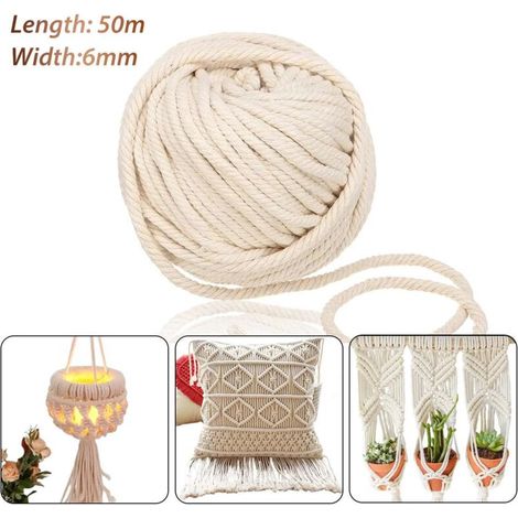 AMXCNOY Corde macramé coton naturel 6mm x 50M, ficelle tressée beige pour DIY, décoration maison, mariage et cadeaux (1/4)