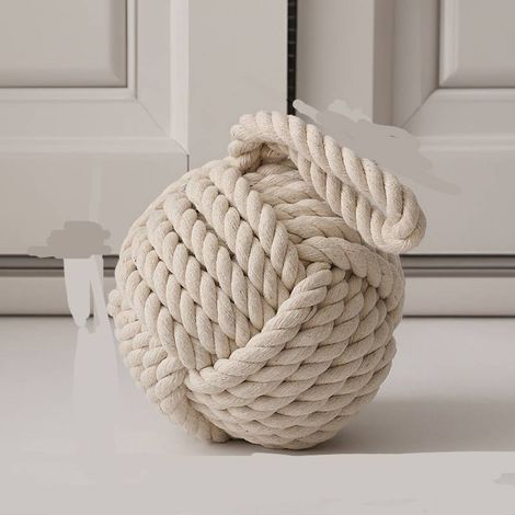 Butée de porte beige en corde nautique avec nœud (1/4)