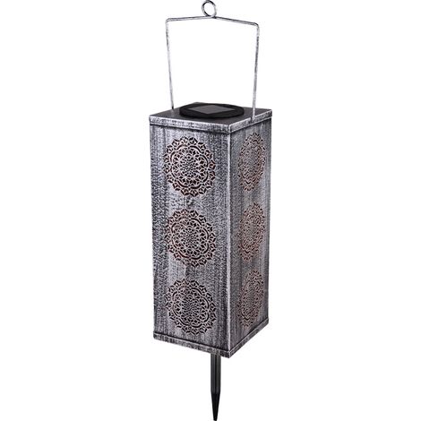 Etc-Shop – Lampe solaire décorative argent – LED intégrée – IP44 résistante aux éclaboussures – Éclairage extérieur jusqu'à 8 heures – Fixation au sol ou suspendue