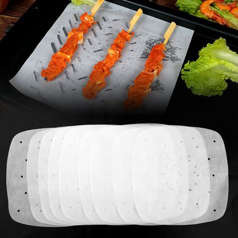 Lot de 100 doublures en papier blanc pour panier perforé carré de friteuse à air (19 cm) (1/5)