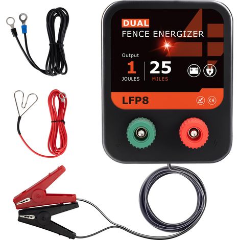 Électrificateur de clôture électrique alimenté par batterie 12 V sortie 1 joule 43,5 km kit de clôture électrique comprend des fils et un piquet de terre alimentation CC pour cheval vache (1/5)