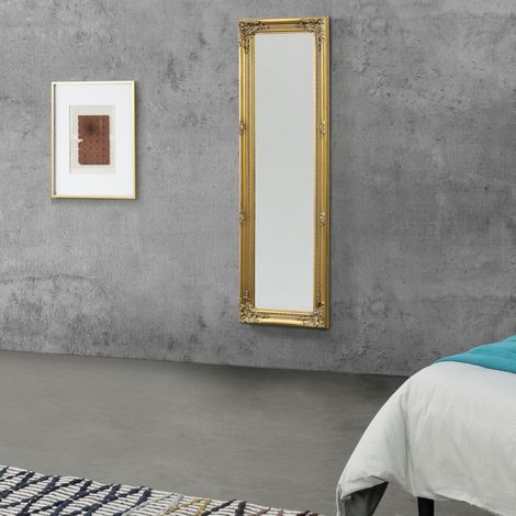 Espejo de Pared Livorno cuerpo entero de eucalipto 132 x 42 x 3,5 cm - Dorado [en.casa]