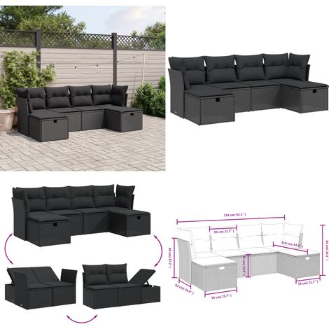 Salon de jardin 6 pcs avec coussins noir résine tressée - Salon De Jardin - Mobilier Extérieur - Salon D'extérieur - Set De Salon - Résine Tressée - Home & Living (1/5)