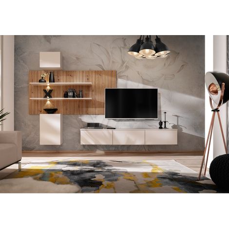 Meuble TV suspendu avec panneau mural en bois TRIPOLI (1/5)