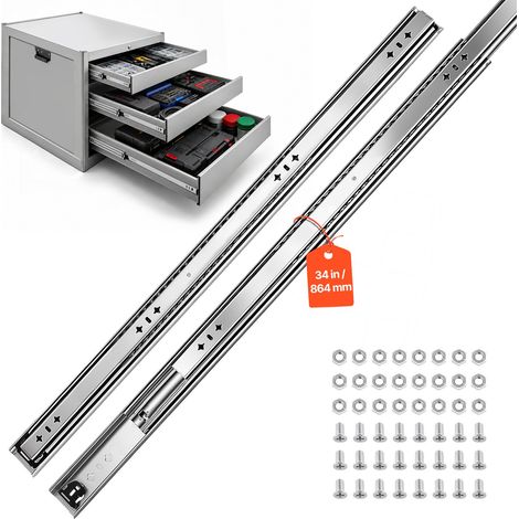 Glissières pour Tiroir Charge Lourde 85 cm 120,2 kg, Rail Tiroir Coulissant Latéral à Billes, pour Meuble, Cuisine, Camping-Car, Établi, Extension Totale en 3 Sections, Acier au Carbone, 1 Paire (1/5)