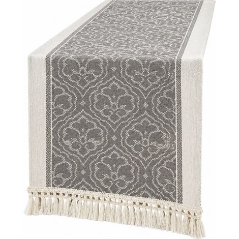 Chemin de table rouge de Noël, en lin et coton imperméable, housse pour meuble TV ou table basse (35 x 160 cm), gris trésor (1/5)