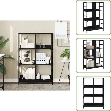 Bücherregal Schwarz 78,5x33x117,5 cm Holzwerkstoff - BucheRegal - Industrielles Regal - Regal Schwarz - Regal Metall - Aufbewahrungshelfe