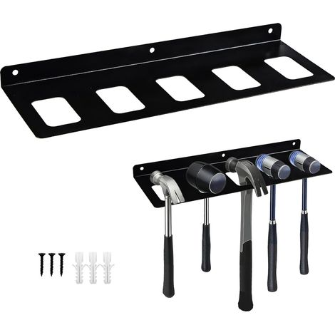 Soporte de herramientas de pared, almacenamiento de herramientas de pared, estante de herramientas de pared con capacidad para varios martillos, alicates y llaves grandes, incluye cinco ranuras de alm