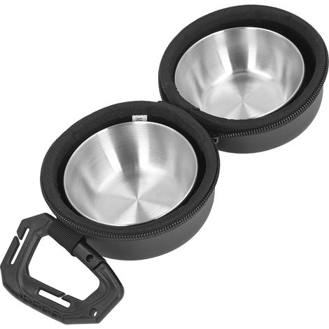 Distributeurs doubles de nourriture pour chiens avec sac, en acier inoxydable, pour la nourriture et l'eau des animaux de compagnie, rangement suspendu en EVA pour une utilisation en extérieur, en voy (1/5)