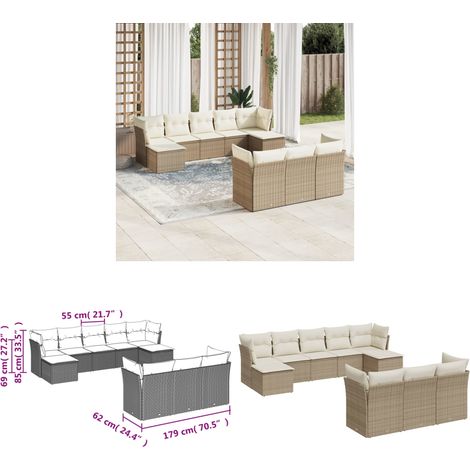 10-tlg. Garten-Sofagarnitur mit Kissen Beige Poly Rattan - Gartensorte - Esszimmergarnituren - Lounge Möbel - Outdoor Sofa - Gartenmöbel Set - Home & Living (1/3)