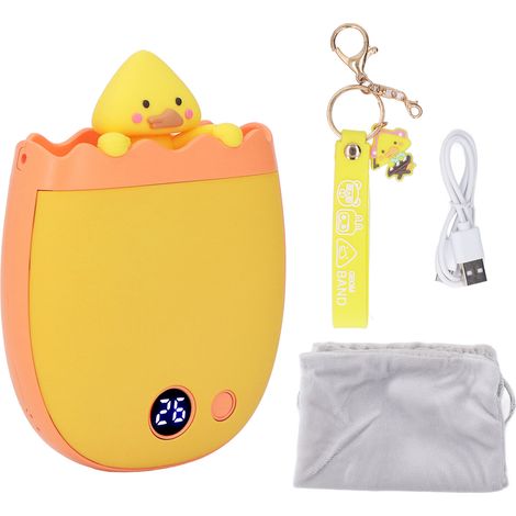 Chauffe-mains double face chauffant deux niveaux réglable mini portable mignon dessin animé avec porte-clés jaune (1/5)