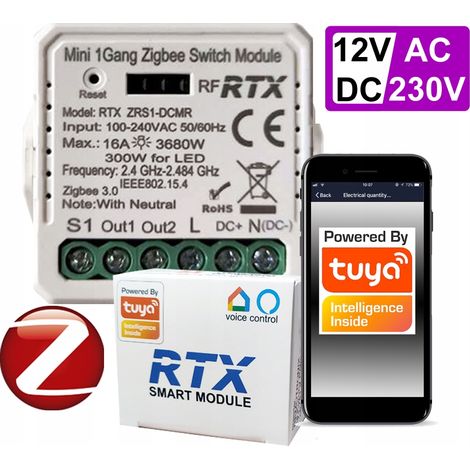 Contrôleur de relais ZigBee TUYA sans tension + alimentation RF 12 V/230 V