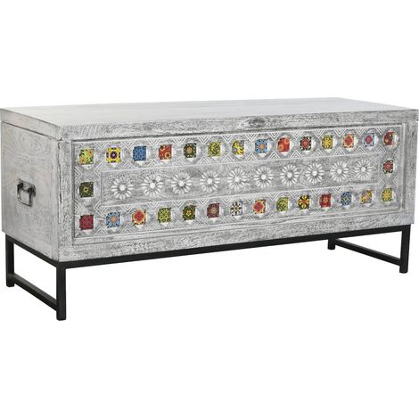 Banc coffre céramique gris et couleurs pour intérieur chic - Gris patiné avec motifs colorés (1/5)