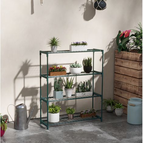 Estantería para plantas de 4 niveles de acero verde oscuro 89 x 28 x 107 cm, interior y jardín (1/5)