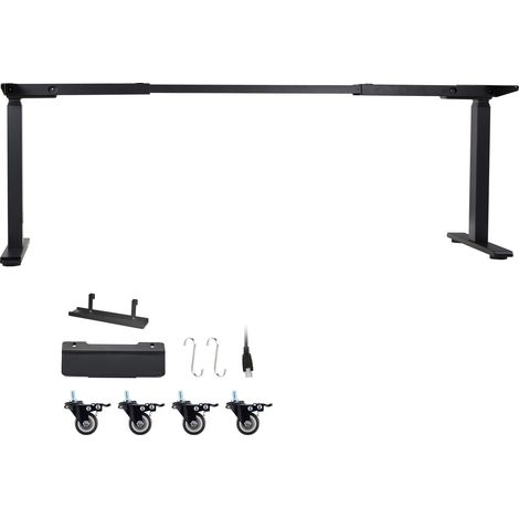 Cadre de bureau assis-debout à double moteur, réglable électriquement de 100 à 180 cm, 3 mémoires de hauteur, pieds de table noirs pour poste de travail à domicile ou bureau. (1/5)