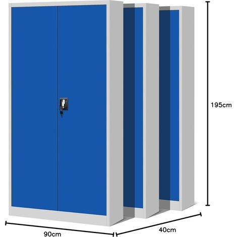 3er Set Aktenschrank C001H Büroschrank Metallschrank Stahlschrank Werkzeugschrank Stahlblech Pulverbeschichtet Flügeltürschrank Abschließbar 195 cm x 90 cm x 40 cm (grau/blau) (1/5)