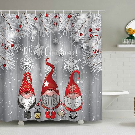 180 x 180 cm großer Duschvorhang mit Weihnachtsmotiv, Weihnachtsmann und Rentier, Badezimmer-Dekorationsset, wasserdichtes Material, inklusive 12 Haken
