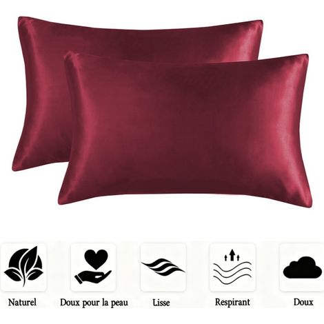 Lot de 2 taies d'oreiller en satin doux, lisses et infroissables pour homme et femme,Standard (20x26 Inch) (1/5)