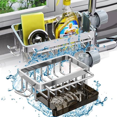 Porte-éponge en acier inoxydable pour évier de cuisine, rangement et organisation de la cuisine (argent)