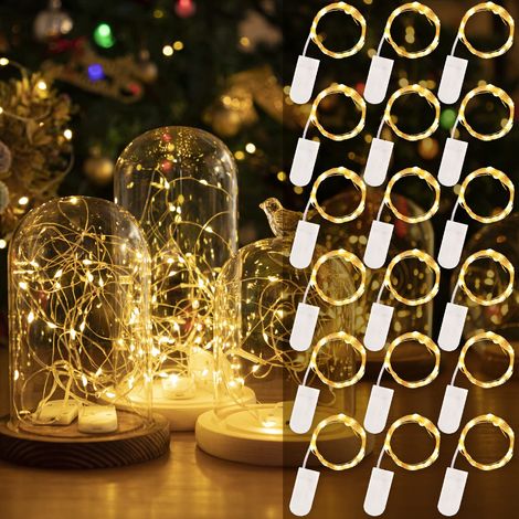Lot de 18 guirlandes lumineuses LED, 2,1m 20LEDs blanc chaud, mini guirlande LED étanche à piles pour bouteille, chambre, Noël, mariage, fête, jardin, pot Mason, maison