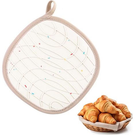 Gants de cuisine 2 en 1 avec poches / Gants de cuisine résistants à la chaleur / Gants de cuisine en coton antidérapants / Gants de cuisine pour la cuisson et la pâtisserie (20 x 20 cm, beige) (1/5)