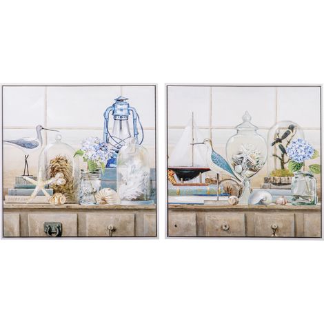Set mit 2 Stillleben-Gemälden, 40 % handgemalt, 63 x 3 x 63 cm (1/2)