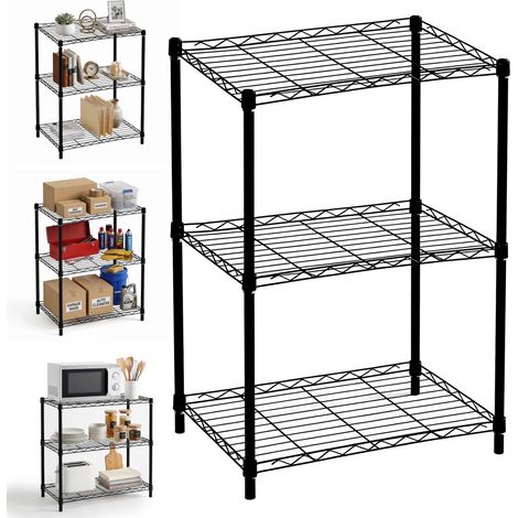 Relaxdays steel shelving unit, 3 shelves, 35 kg/shelf, 84x56x35 cm, home/cellar/garage, tool-free, black (1/5)